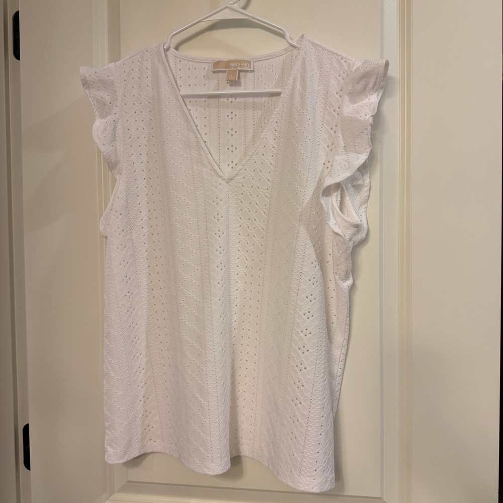Michael Kors White Eyelet Blouse with Ruffle Sleeves